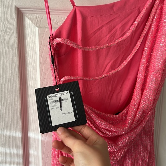 Ieena for Mac Duggal Sequined One Shoulder Draped Back Gown in Rose Size 0 - Picture 9 of 12